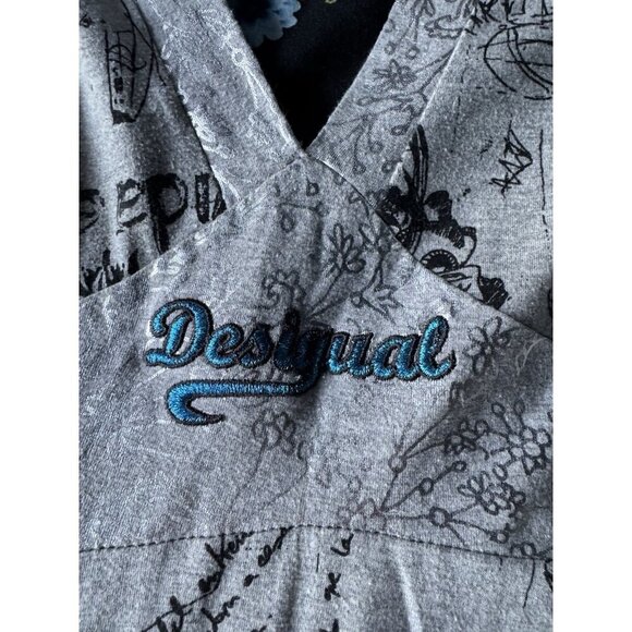 Desigual Woman's Sz M Gray Silver Turquoise Abstract Print V Neck Dress - Picture 8 of 10